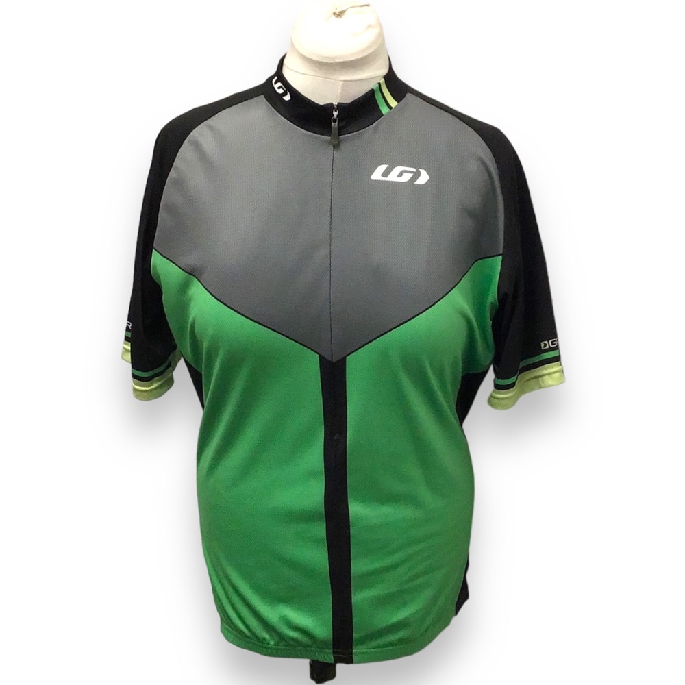 Louis Garneau Men's Short Sleeve Cycling Jersey Green Gray Black 1/2 Zip XL